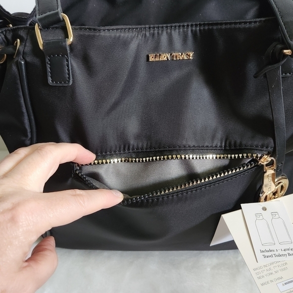 Ellen Tracy Black Gold Twill Nylon East West Tote Shoulder Bag Purse NWT - Picture 5 of 16
